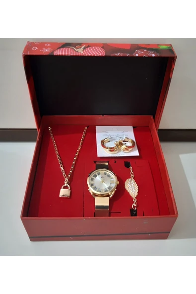 renkli çiçekler Kadın Saat Kadın Kol Saati Kolye Küpe Takı Set - 2