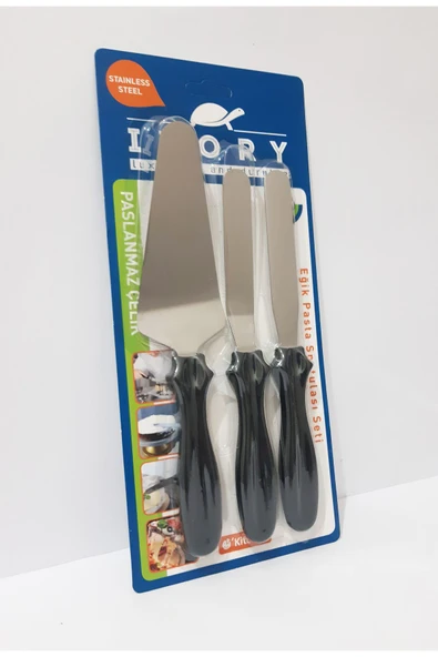 renkli çiçekler Paslanmaz Çelik 3 Lü Pasta Seti Eğik Pasta Spatulası Seti Çok Amaçlı Set - Resim 5