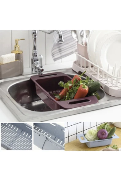 renkli çiçekler Ayarlanabilir Uzayıp Kısalabilen Plastik Lavabo Mutfak Süzgeci - Resim 4