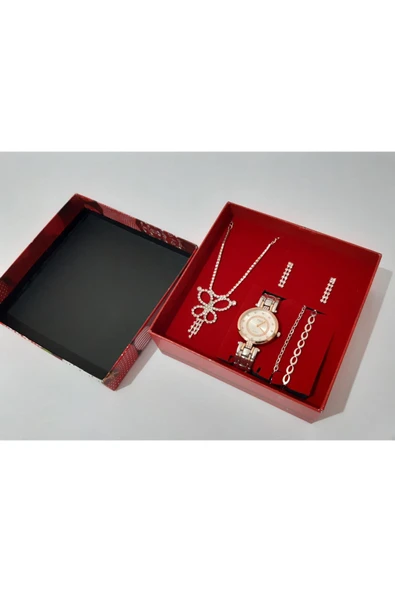 renkli çiçekler Kadın Saat Kadın Kol Saati Kolye Bileklik Küpe Set - 4