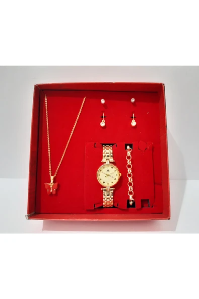 renkli çiçekler Kadın Saat Kadın Kol Saati Kolye Bileklik Küpe Set
