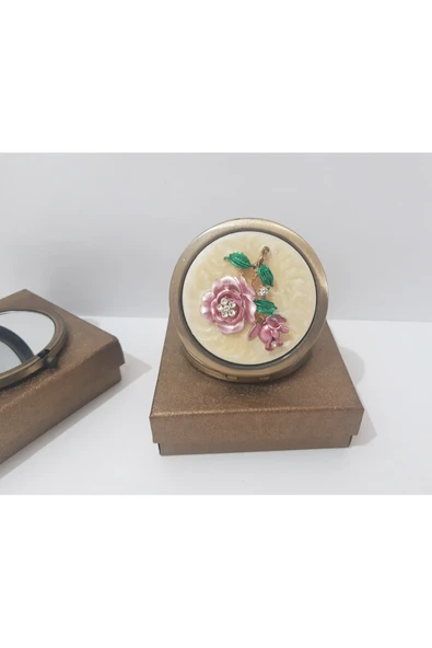 renkli çiçekler Ayna Metal Cep Çanta Aynası Kabartma Dekorlu Düğmeli Açılıp Kapanan Ayna - 5