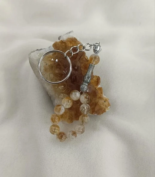 Tesbih Anahtarlık 11 li 08 mm Doğal Taş Sitrin Mini Tesbih