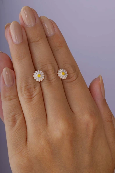 Gümüş Pazarım Mineli Papatya Motifli Gümüş Küpe - 3