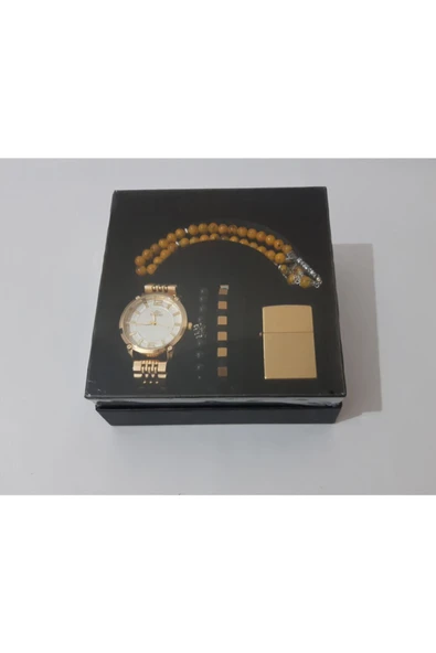 renkli çiçekler Erkek Saat Erkek Kol Saati Çakmak Tesbih Bileklik Set