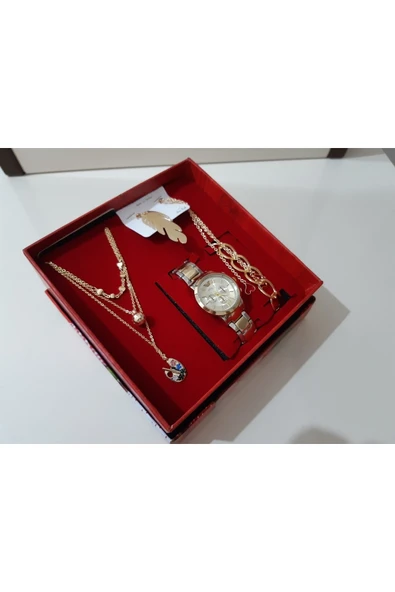 renkli çiçekler Kadın Saat Kadın Kol Saati Kolye Küpe Takı Set - 3