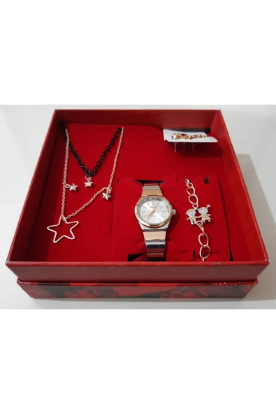 renkli çiçekler Kadın Saat Kadın Kol Saati Kolye Küpe Takı Set