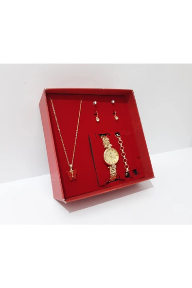 renkli çiçekler Kadın Saat Kadın Kol Saati Kolye Bileklik Küpe Set - 3