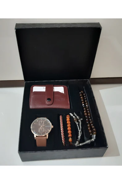 renkli çiçekler Erkek Saat Erkek Kol Saati Cüzdan Tesbih Bileklik Set - 3