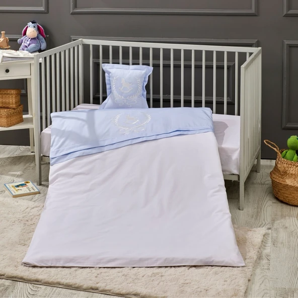 LaFiny- Lucky Colt Bebek Nevresim Takımı %100 Pamuk Nevresim, Çarşaf, 2xyastık Kılıfı Mavi