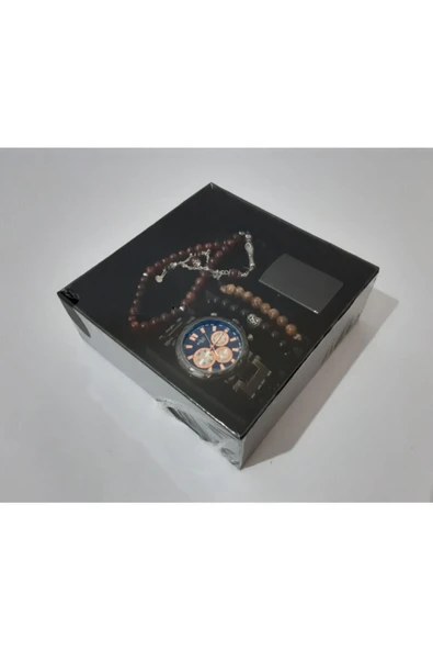 renkli çiçekler Erkek Saat Erkek Kol Saati Çakmak Tesbih Bileklik Set - 2