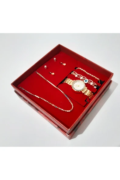 renkli çiçekler Kadın Saat Kadın Kol Saati Küpe Kolye Bileklik Takı Set - 5