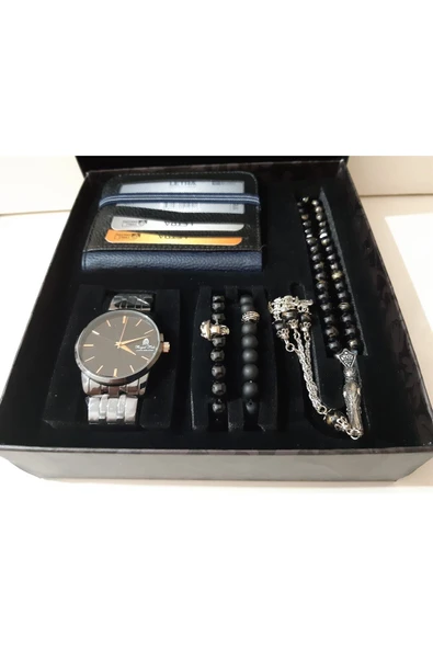renkli çiçekler Erkek Saat Erkek Kol Saati Cüzdan Tesbih Bileklik Set - 6