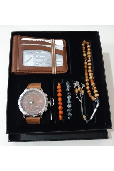 renkli çiçekler Erkek Saat Erkek Kol Saati Cüzdan Tesbih Bileklik Set