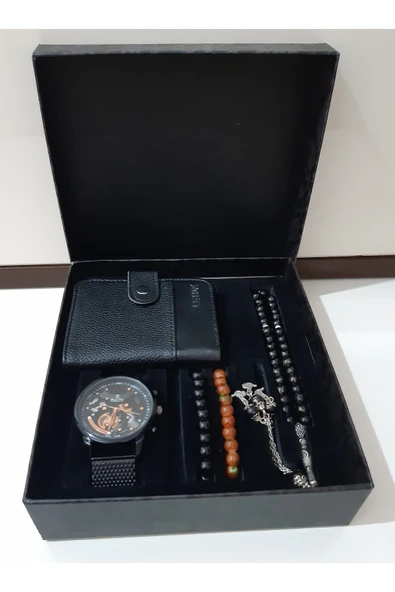 renkli çiçekler Erkek Saat Erkek Kol Saati Cüzdan Tesbih Bileklik Set - 4