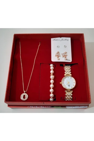 renkli çiçekler Kadın Saat Kadın Kol Saati Kolye Küpe Takı Set - 3