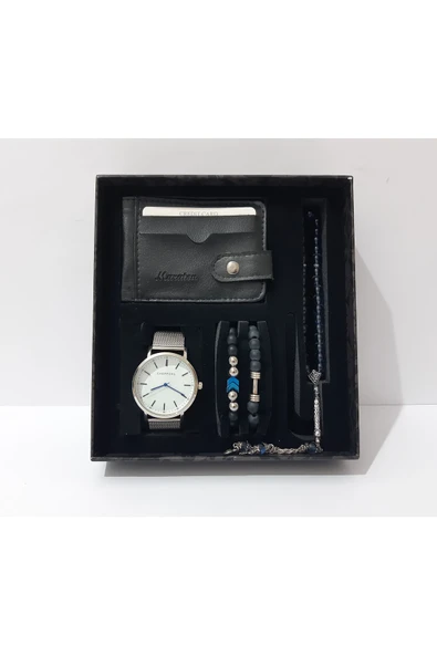 renkli çiçekler Erkek Saat Erkek Kol Saati Kartlık Bileklik Tesbih Set - 5