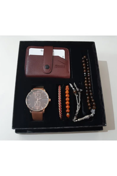 renkli çiçekler Erkek Saat Erkek Kol Saati Cüzdan Tesbih Bileklik Set