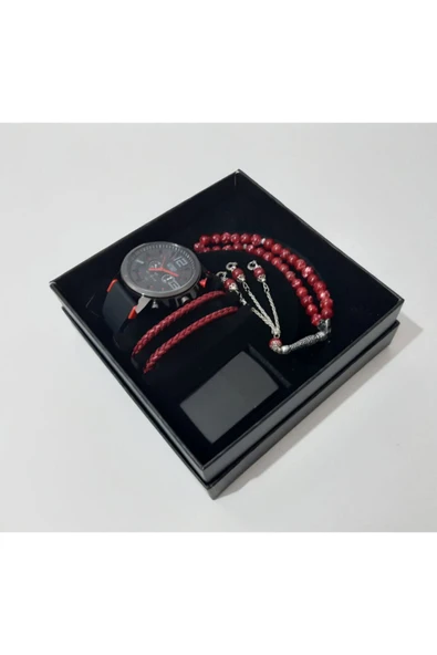 renkli çiçekler Erkek Saat Erkek Kol Saati Çakmak Tesbih Bileklik Set - 5