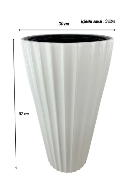 Beyaz Lilyum Model Vazo Dekoratif Plastik Saksı 57cm 9 Litre İç Hacim Estetik ve Modern Tasarım - 2