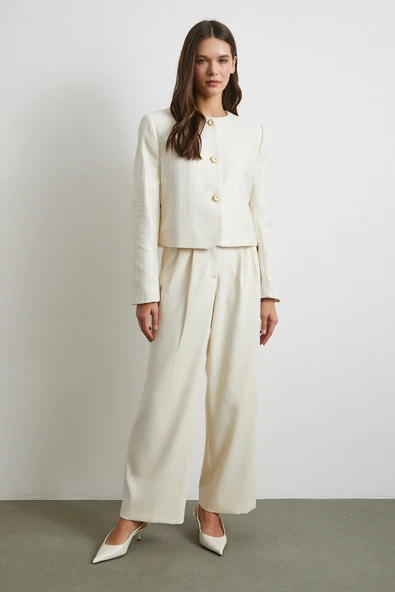 Koton Düğmeli Uzun Kollu Ceket Ekru - 2