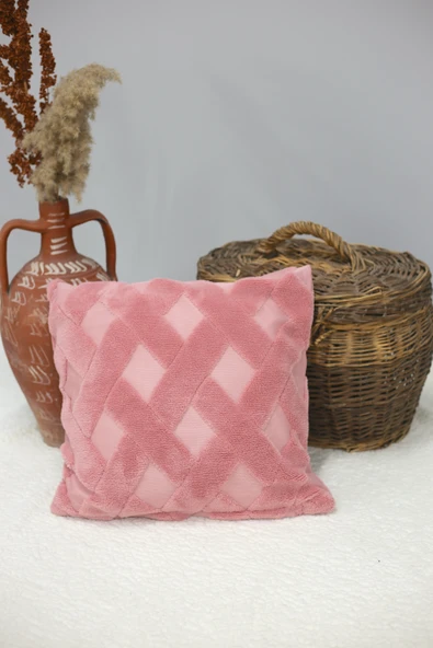 Cross | Welsoft Jakarlı Dekoratif Kırlent Kılıfı 43x43 - ZTCROSS pembe - 4