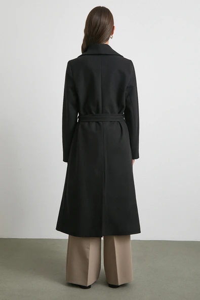 Kuşaklı Kaşe Kaban Siyah - Resim 6