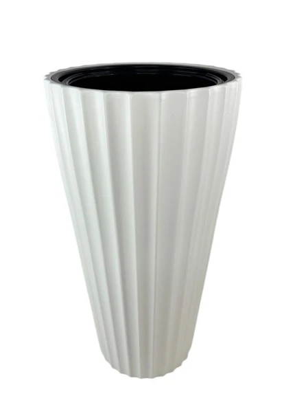 Beyaz Lilyum Model Vazo Dekoratif Plastik Saksı 57cm 9 Litre İç Hacim Estetik ve Modern Tasarım - 5