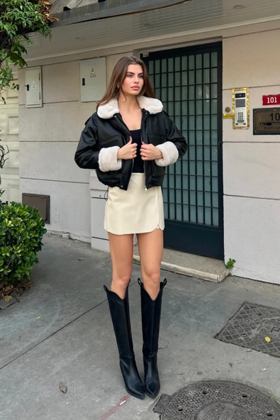 Körüklü Cep Deri Mont Siyah ürün görseli 1