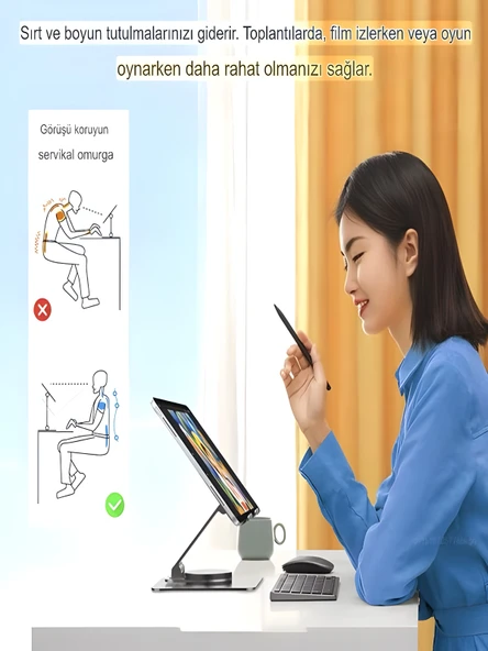 T125 Tablet Telefon Standı 4-12.9 inc Katlanabilir 360 Ayarlanabilir Alüminyum Govde - 2