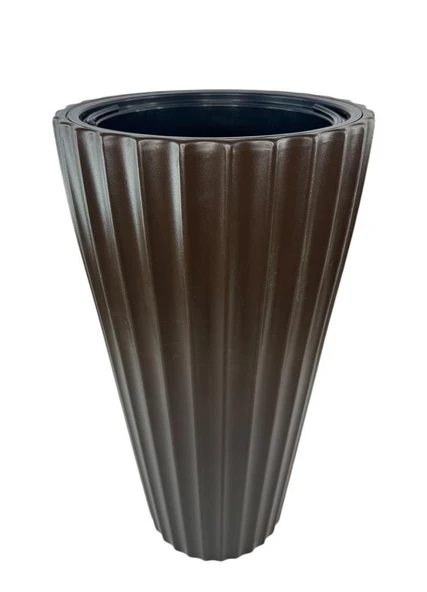 Kahverengi Lilyum Model Vazo Dekoratif Plastik Saksı 57cm 9 Litre İç Hacim Estetik ve Modern Tasarım - 4