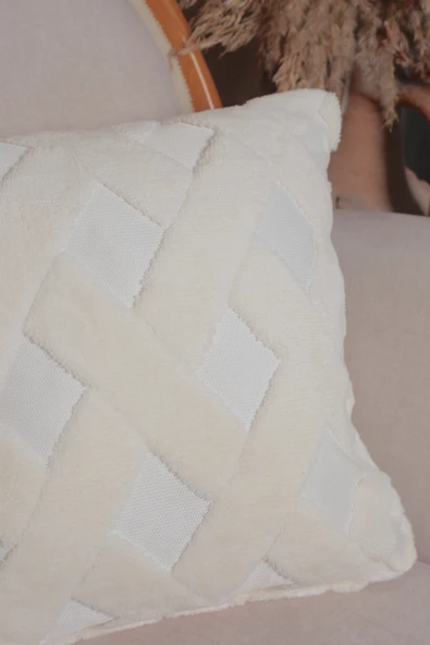 Cross | Welsoft Jakarlı Dekoratif Kırlent Kılıfı 43x43 - ZTCROSS  EKRU - 3