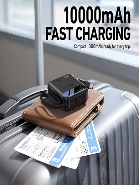 10000mAh Dijital Göstergeli Type-C Kablolu/Girişli 20W Hızlı Şarjlı Powerbank Siyah - 2