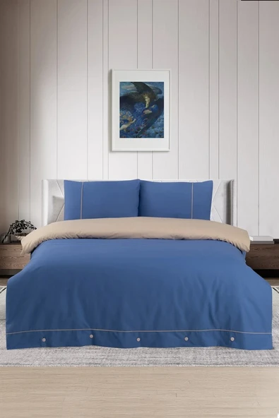 Pierre Cardin Pamuk Nevresim Takımı Biyeli Çift Kişilik İndigo-Cappuccino