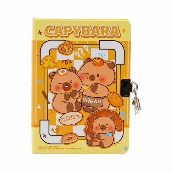 Mikro Capybara Karton Kapak Hatıra Ve Not Defteri Günlük Kilitli 17,5 x 13 Cm Çizgili 112 Yaprak (GN640) ürün görseli
