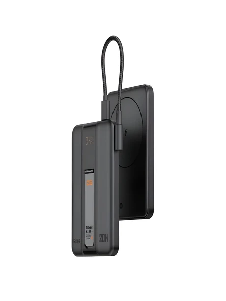 5000mAh 20W Hızlı Şarj Dijital Gösterge Kablosuz Magsafe Powerbank Type-C Kablolu/Girişli Standlı - Resim 5