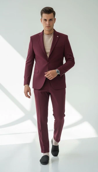 Erkek Tek Düğme Slim Fit Takım Elbise - Şık Ofis ve Davet Kombini - Resim 8