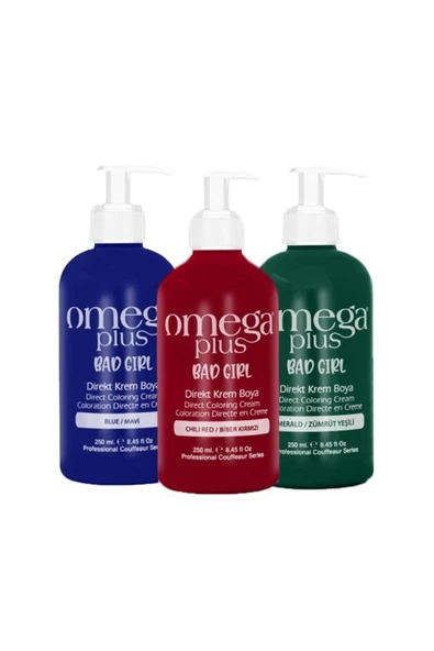 Omega Plus Bad Girl Mavi, Kırmızı Ve Yeşil 3`lü Saç Boyası Seti ürün görseli 1