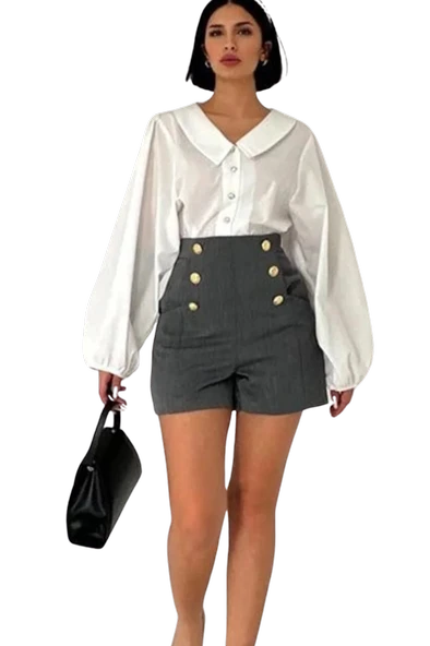 Düğme Detaylı Şık Midi Şort