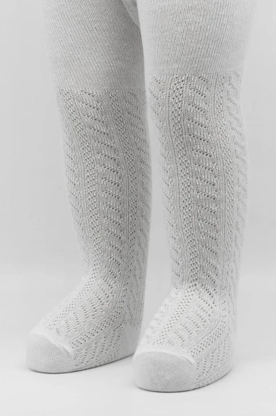 NessiWorld Tekli Zikzak Kabartma Penye Külotlu Çorap BS50108 Beyaz - Resim 2