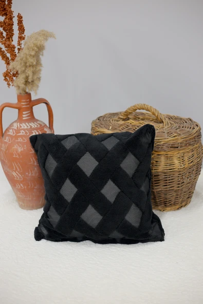 Cross | Welsoft Jakarlı Dekoratif Kırlent Kılıfı 43x43 - ZTCROSS siyah - 4