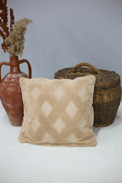 Cross | Welsoft Jakarlı Dekoratif Kırlent Kılıfı 43x43 - ZTCROSS  Bej - 4