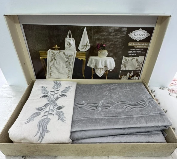 KASSO HOME Lale Seccade Seti-GRİ/Gold 4 Parça