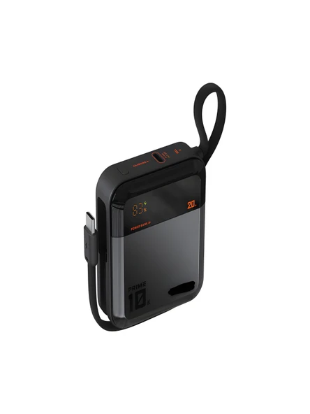 10000mAh Dijital Göstergeli Type-C Kablolu/Girişli 20W Hızlı Şarjlı Powerbank Siyah
