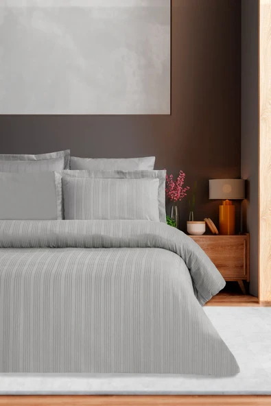 Pierre Cardin Çizgili Saten Nevresim Takımı Çift Kişilik Voyage Gri ürün görseli 1