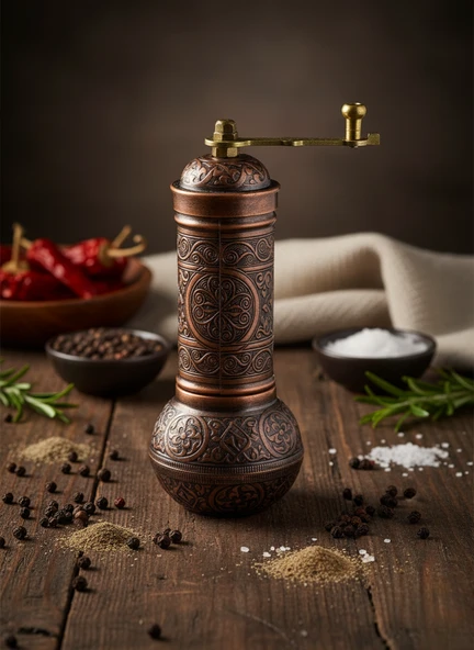 LUDIA Zamak Metal Bakır Renk 3 lü Set Karabiber,Kahve,Çörek Otu El Değirmeni Öğütücü Grinder - 3