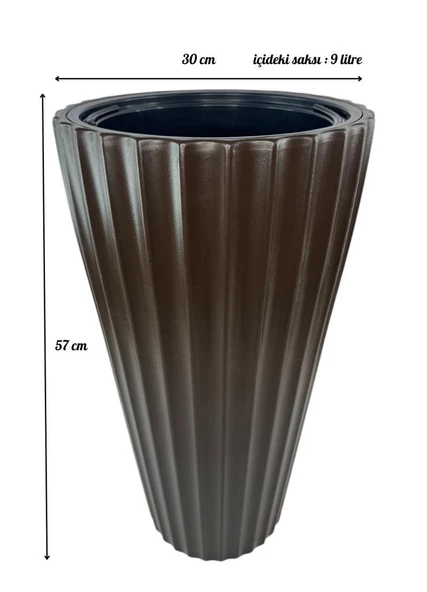 Kahverengi Lilyum Model Vazo Dekoratif Plastik Saksı 57cm 9 Litre İç Hacim Estetik ve Modern Tasarım - 5