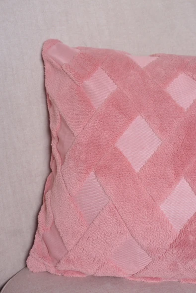 Cross | Welsoft Jakarlı Dekoratif Kırlent Kılıfı 43x43 - ZTCROSS pembe - 3