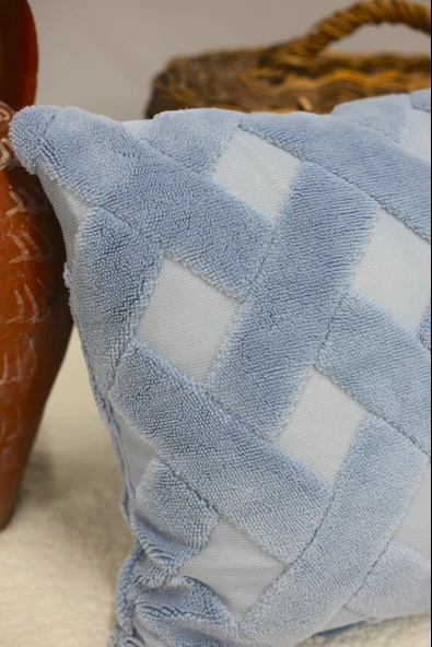 Cross | Welsoft Jakarlı Dekoratif Kırlent Kılıfı 43x43 - ZTCROSS  Mavi - 5