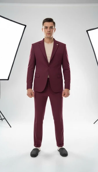 Erkek Tek Düğme Slim Fit Takım Elbise - Şık Ofis ve Davet Kombini - Resim 5